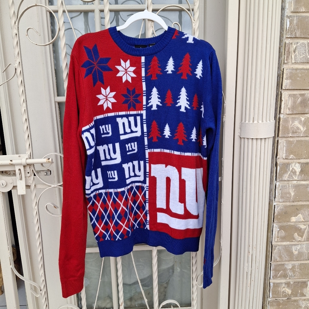 NFL Football New York Giants Patchwork Christmas Sweater Men Size Large - Picture 8 of 15